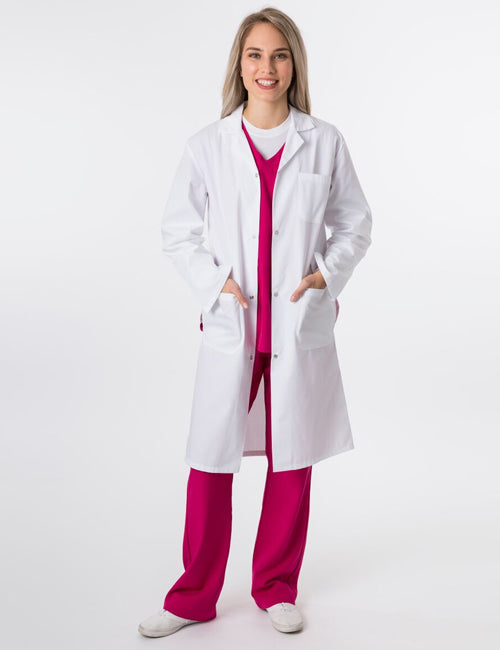 Unisex White Lab Coat - Snap Buttons with Elastic Cuff Unisex Lab Coat Green Town XXS  