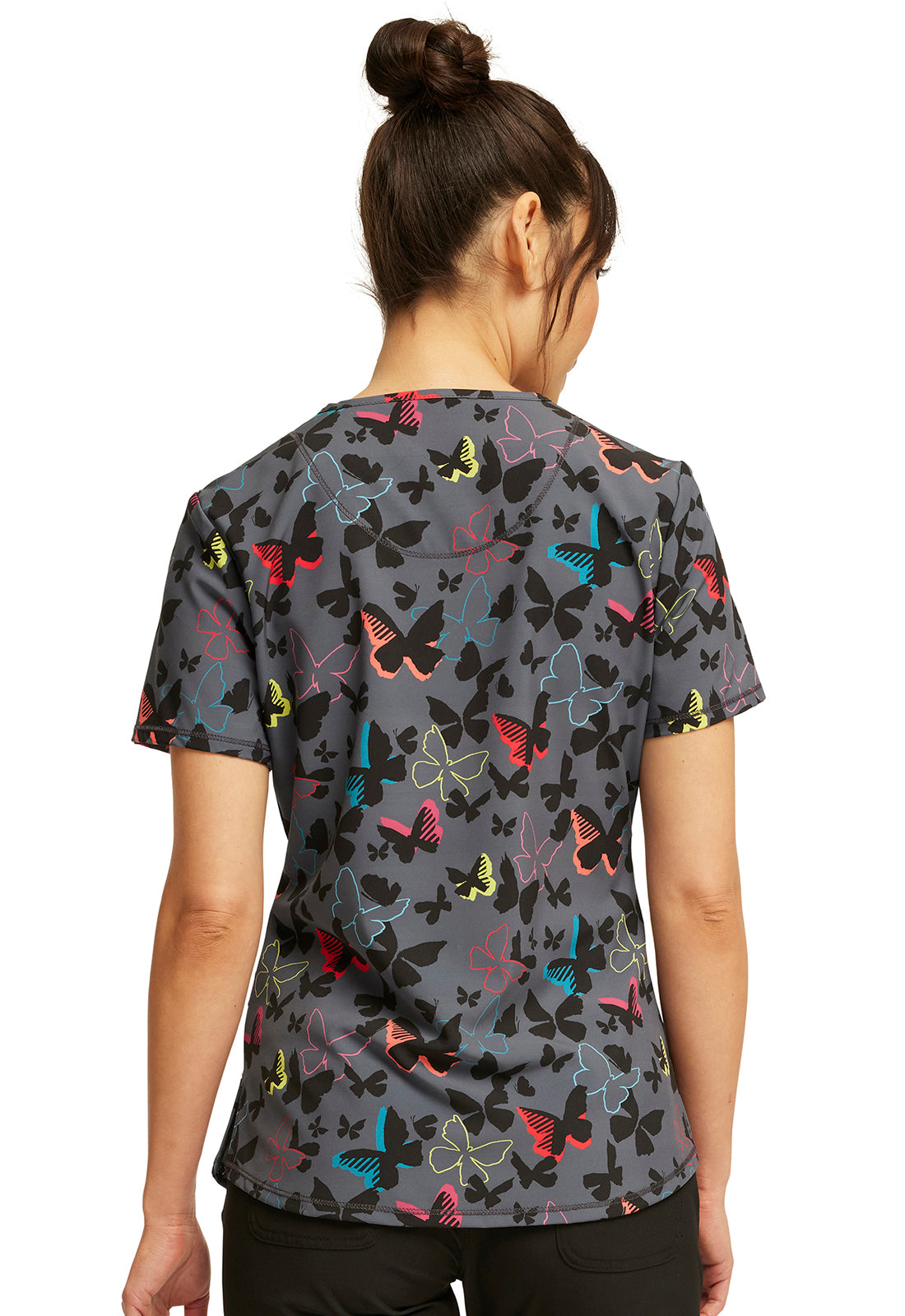Round Neck Scrub Top in Brilliant Butterflies Women's Print Scrub Top Cherokee Infinity