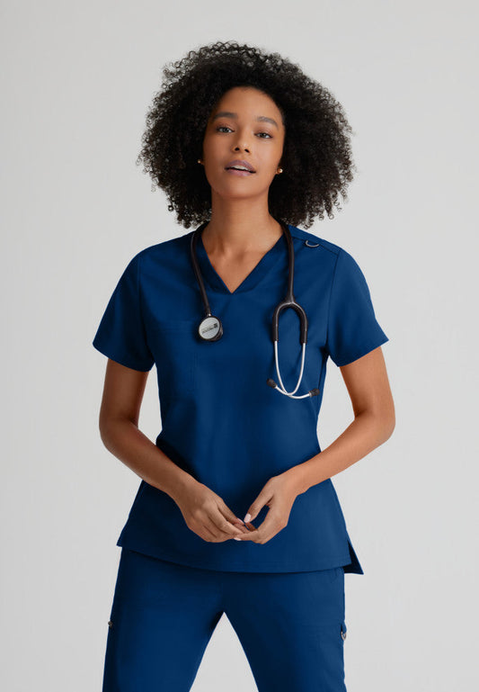 Grey's Anatomy - Bree Tuck In Scrub Top Women's Scrub Top Grey's Anatomy Spandex Stretch Indigo XS 