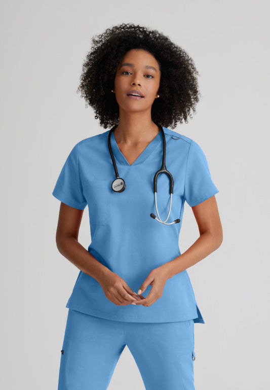 Grey's Anatomy - Bree Tuck In Scrub Top Women's Scrub Top Grey's Anatomy Spandex Stretch Ceil Blue XS 