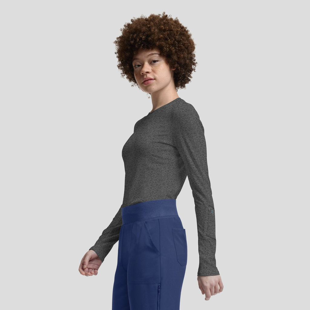 1 - Pocket Long - Sleeve Underscrub Tee – Comfortable Layering TopWhite Cross VibeWT311-HEATHERPEWTER-XS