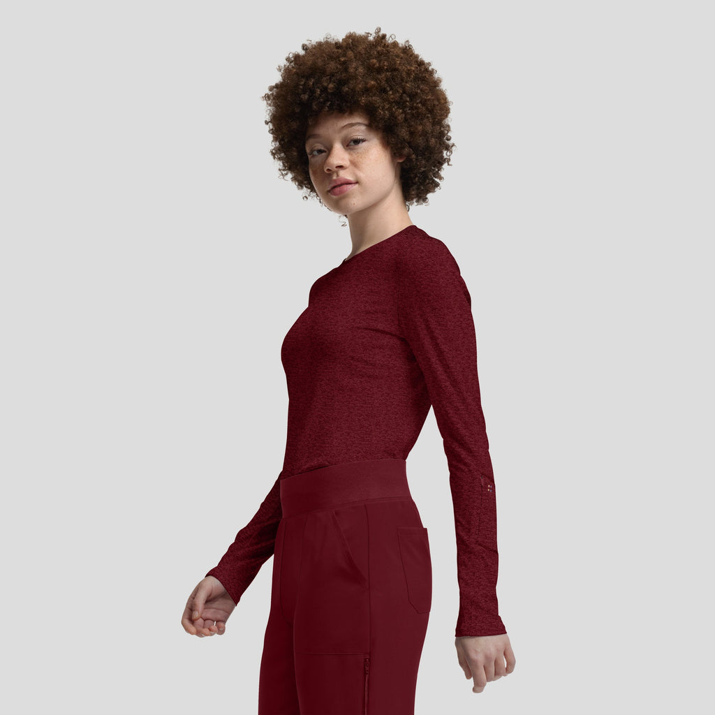 1 - Pocket Long - Sleeve Underscrub Tee – Comfortable Layering TopWhite Cross VibeWT311-HEATHERWINE-XS