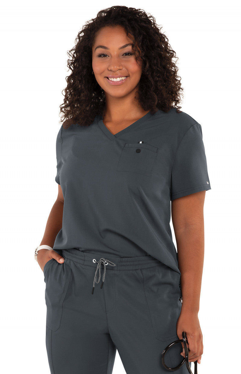 koi Next Gen Ready to Work Women’s 1-Pocket V-Neck Scrub Top Women's Scrub Top koi Next Gen Charcoal XXS