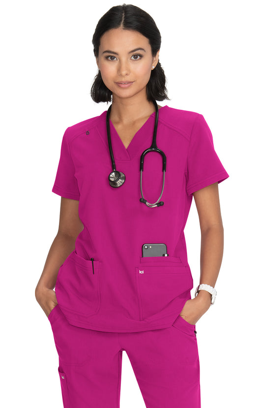 Hustle and Heart 3-Pocket Stretch Scrub Top Women's Scrub Top koi Next Gen Azalea Pink XXS