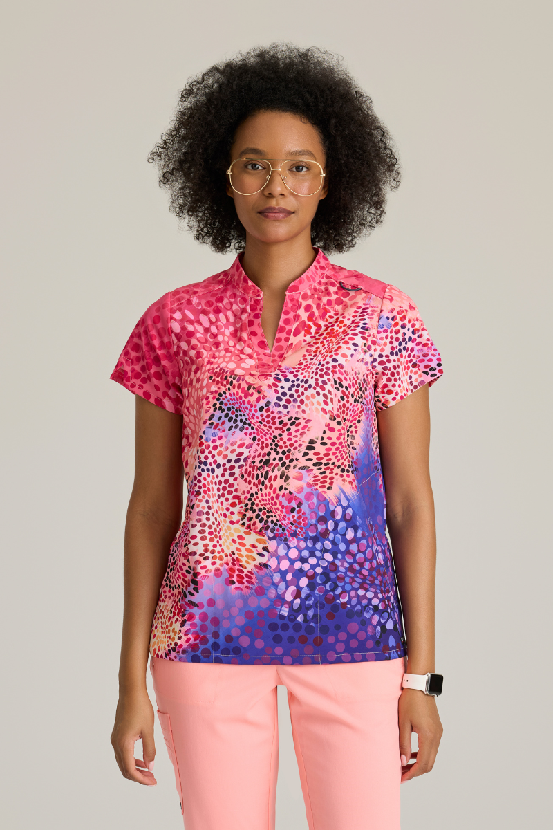 Summer Whispers 2 Pocket Banded Collar Print Top Women's Scrub Top Grey's Anatomy Spandex Stretch Summer Whispers XS
