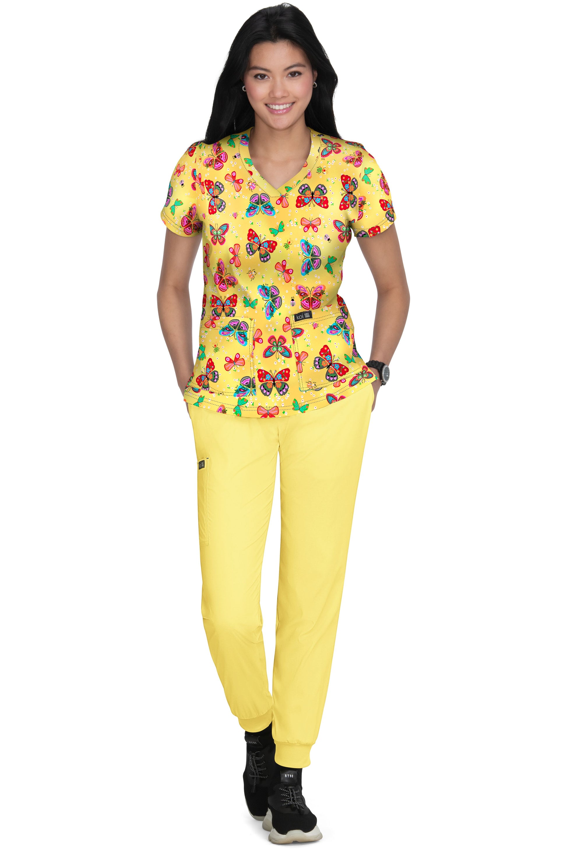 Koi Leslie Top - Butterfly Fiesta Women's Scrub Top Women's Scrub Top koi S  