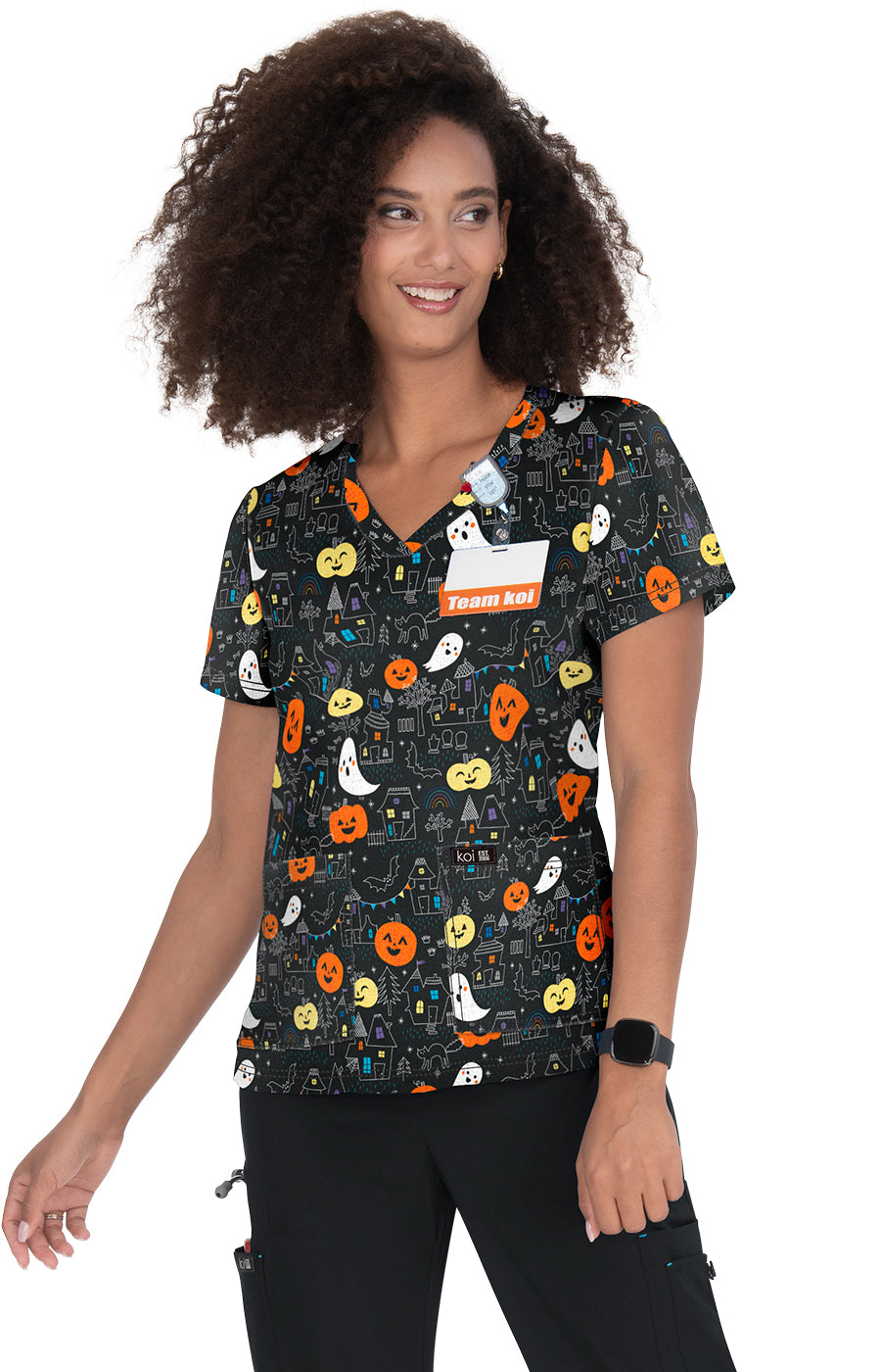 Koi Leslie Top - Haunted Night Women's Scrub Top Women's Scrub Top Koi Haunted Night XXS 