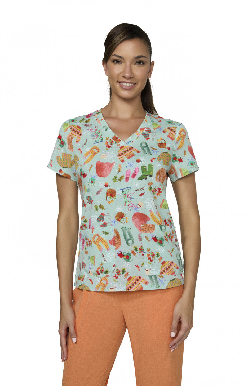 Tis The Season - 2 Pocket Scrub Top Women's Holiday Print Scrub Top koi XS