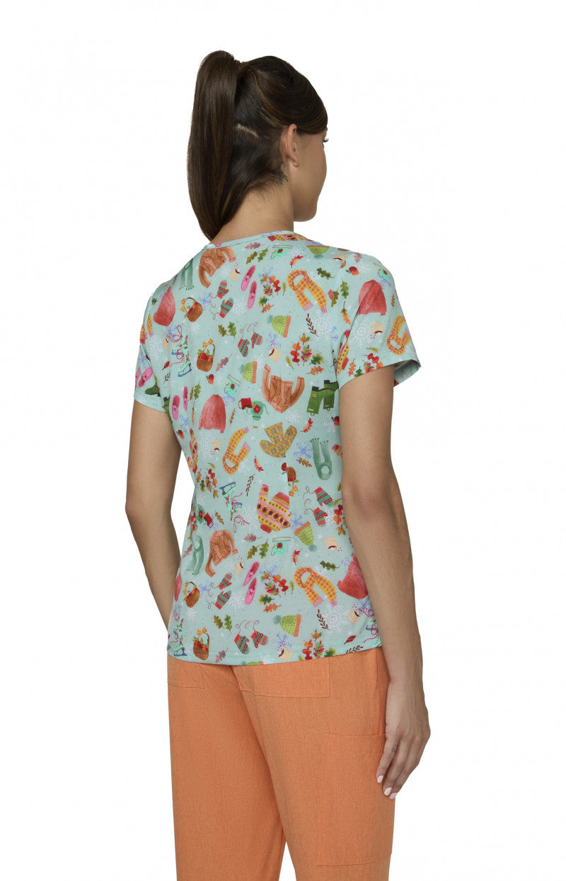 Tis The Season - 2 Pocket Scrub Top Women's Holiday Print Scrub Top koi