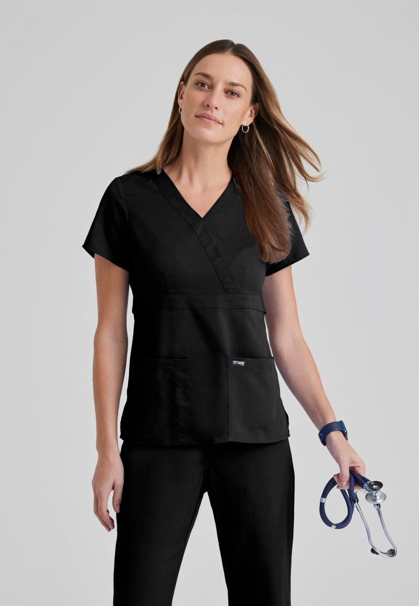Riley 3-Pocket Mock Wrap V-Neck Scrub Top Women's Scrub Top Grey's Anatomy Black XXS