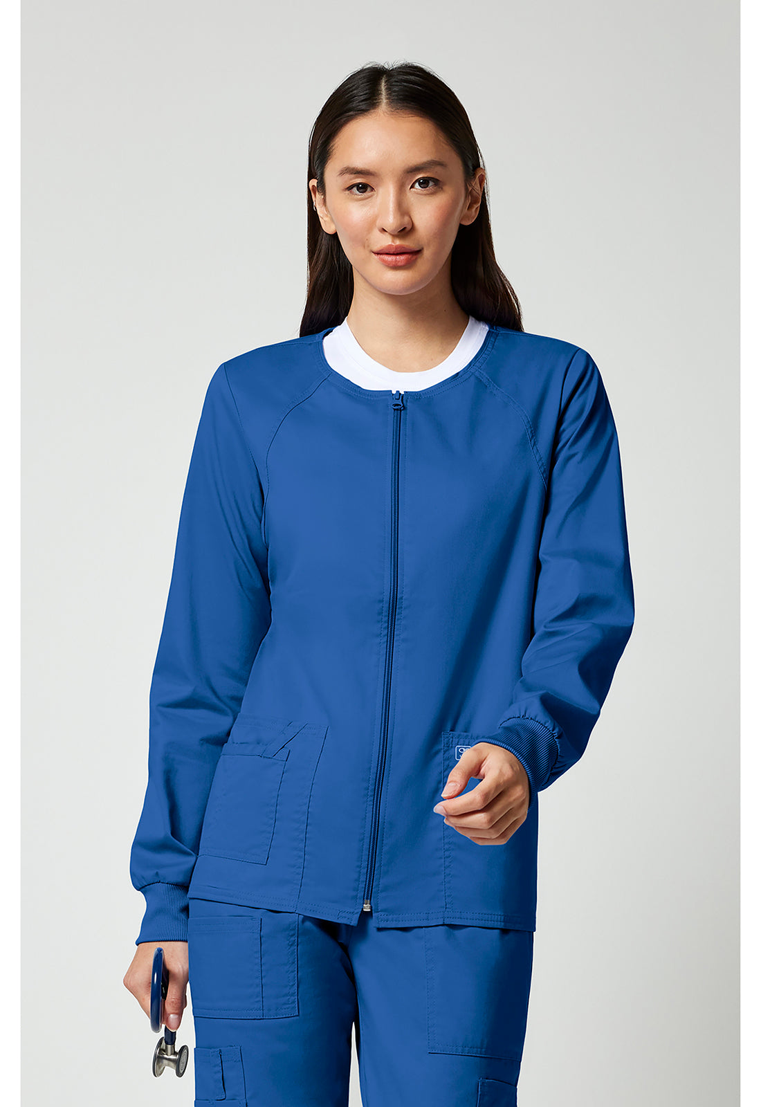 Zip Front Scrub Jacket – 3 Pockets, Knit Cuffs, Ultra Soft