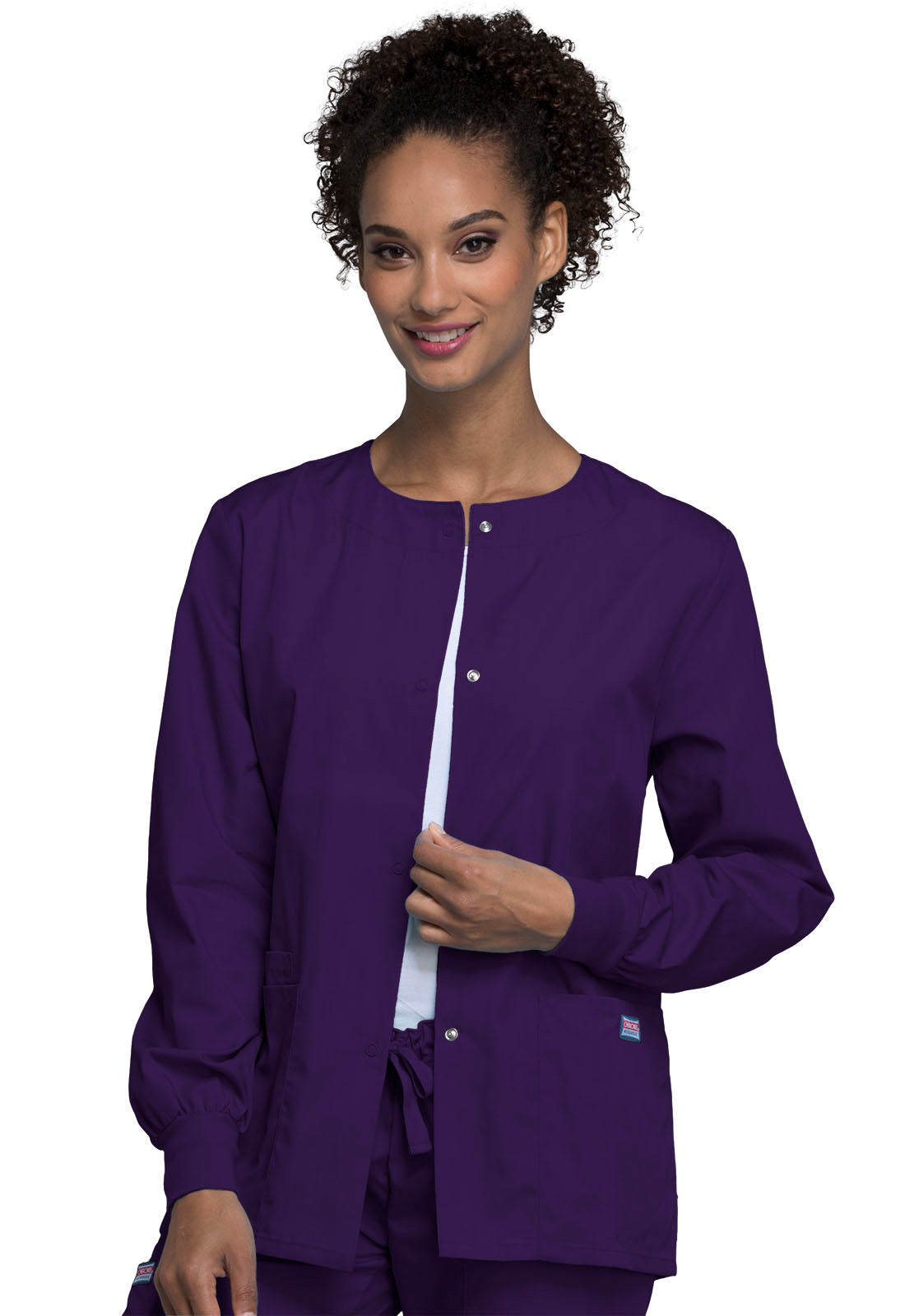 Snap Front Warm-Up Scrub Jacket - Eggplant Women's Scrub Jacket Cherokee Workwear Eggplant XXS