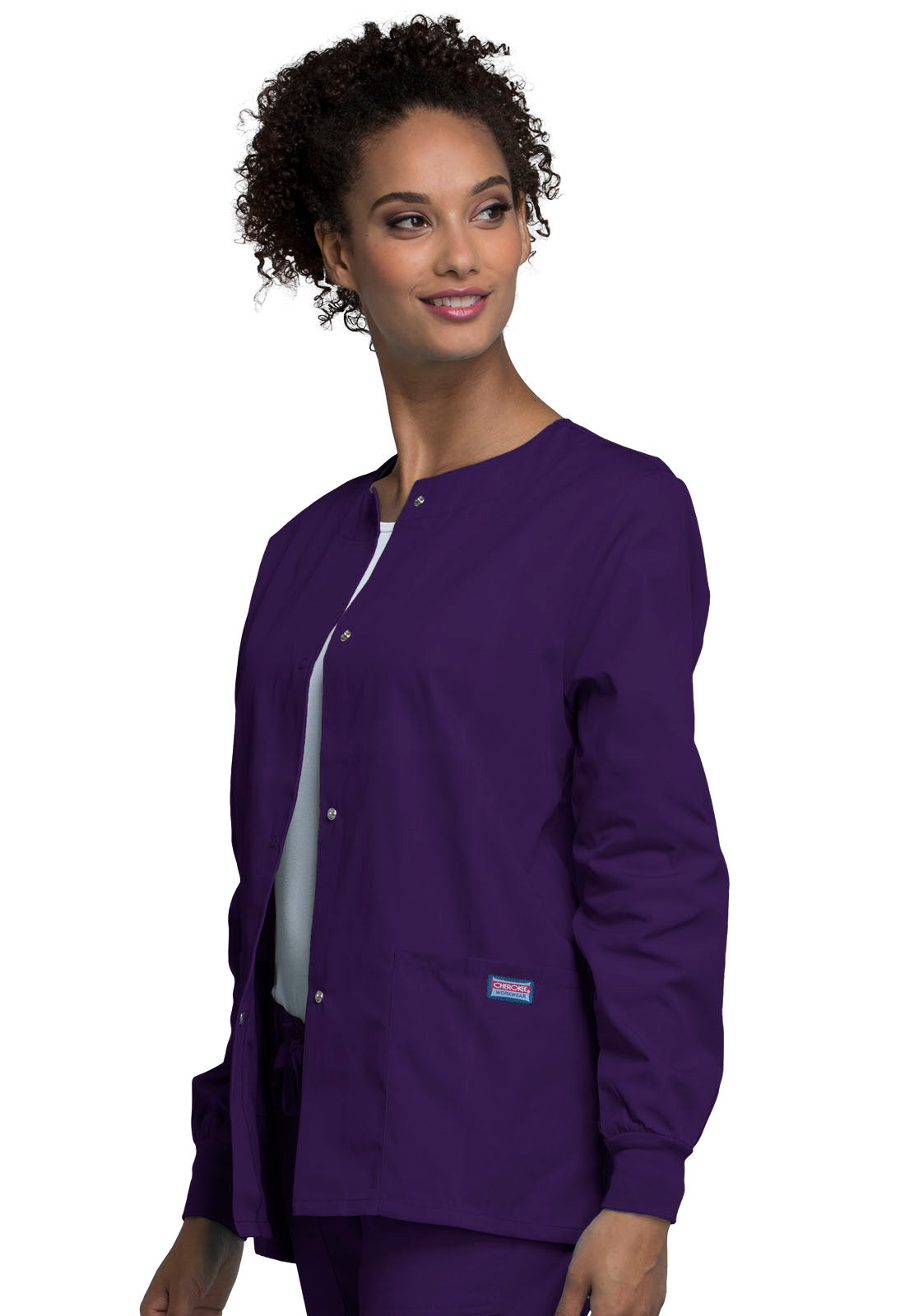 Snap Front Warm-Up Scrub Jacket - Eggplant Women's Scrub Jacket Cherokee Workwear