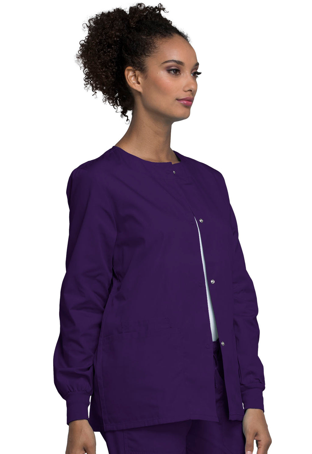 Snap Front Warm-Up Scrub Jacket - Eggplant Women's Scrub Jacket Cherokee Workwear