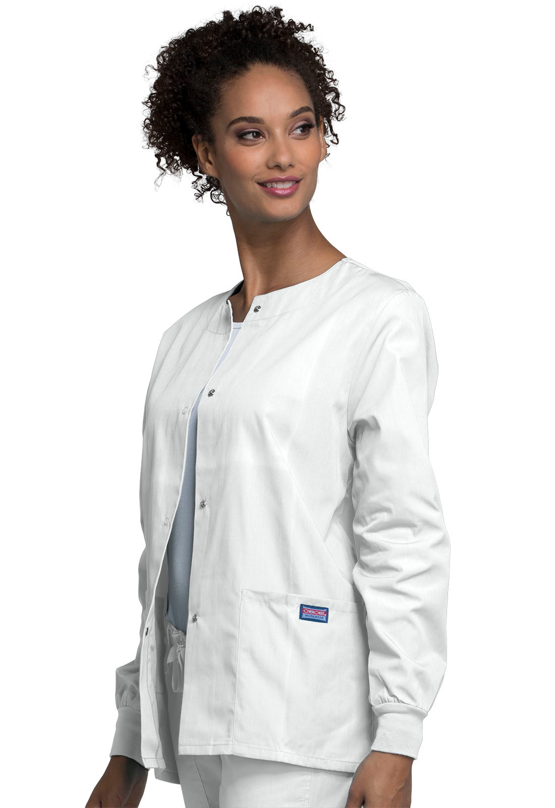 Snap Front Warm-Up Scrub Jacket - White Women's Scrub Jacket Cherokee Workwear