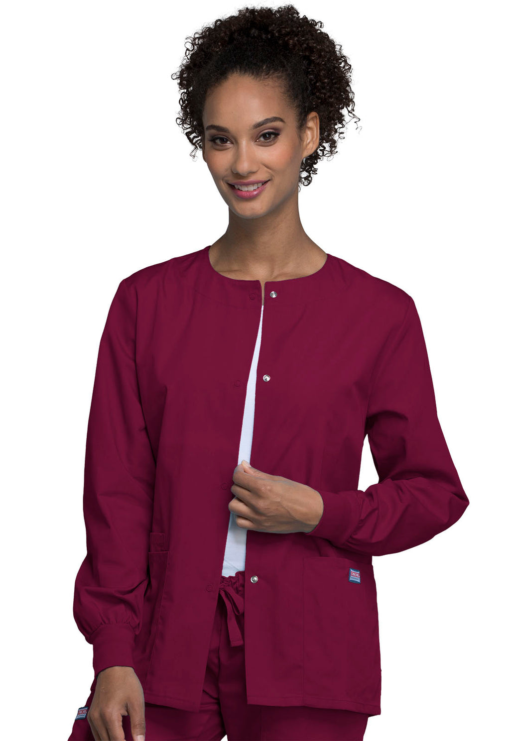 Cherokee Workwear Snap Front Warm-Up Scrub Jacket Women's Scrub Jacket Cherokee Workwear Wine XXS