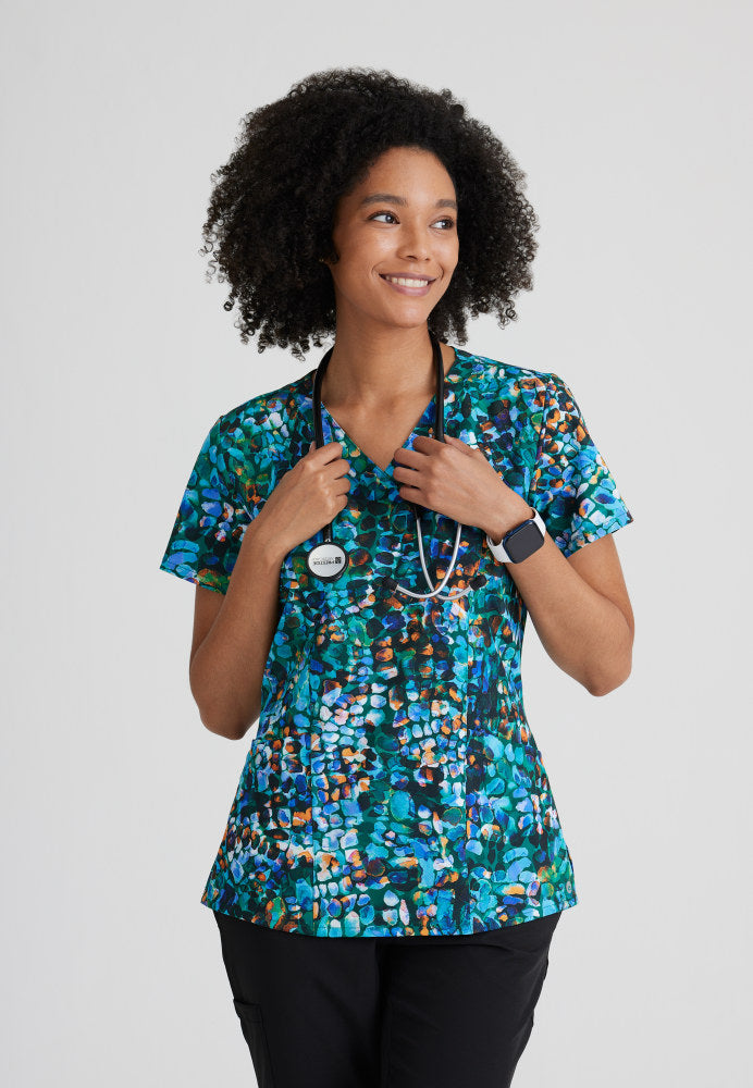 Barco One Scrub Top Women s Print Top in Electric Reptile XS