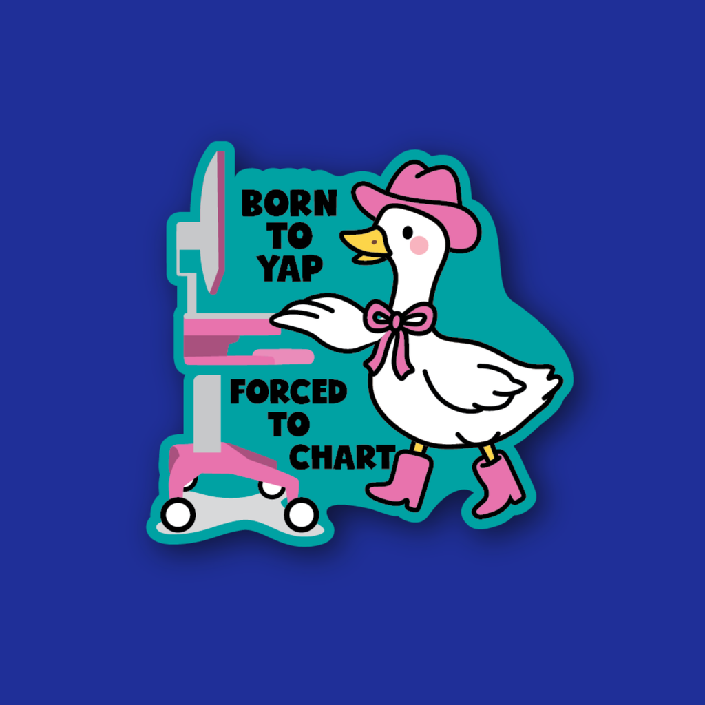 Interchangeable Badge Topper: Born to yap, forced to chart
