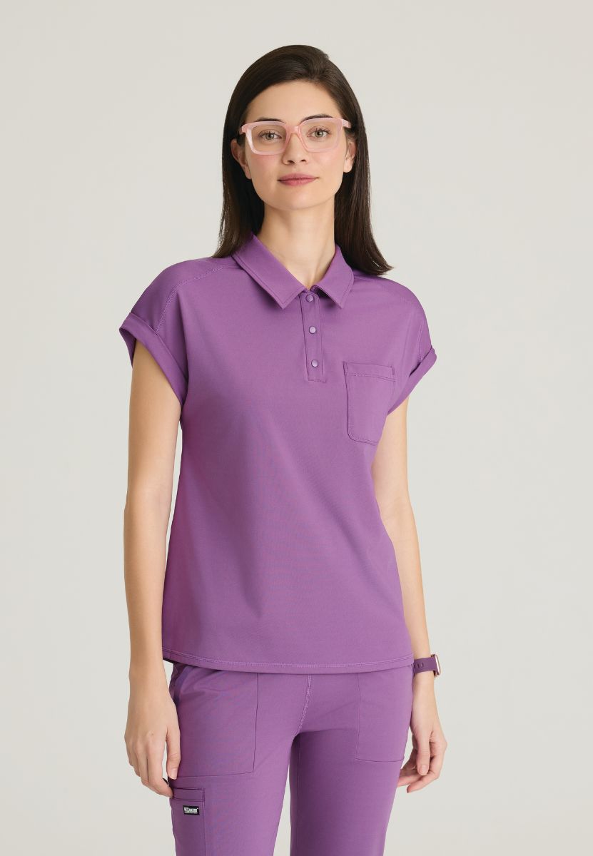Renew Snap Placket Knit Scrub Top Women's Scrub Top Grey's Anatomy Knit Stretch Imperial Violet XXS