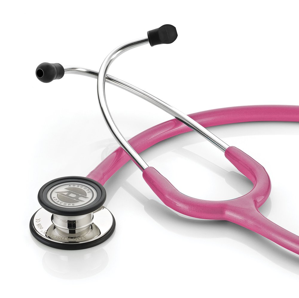 Adscope® 608 Convertible Clinician Stethoscope Stethoscope American Diagnostic Mirror Finish/Metallic Raspberry Tubing  