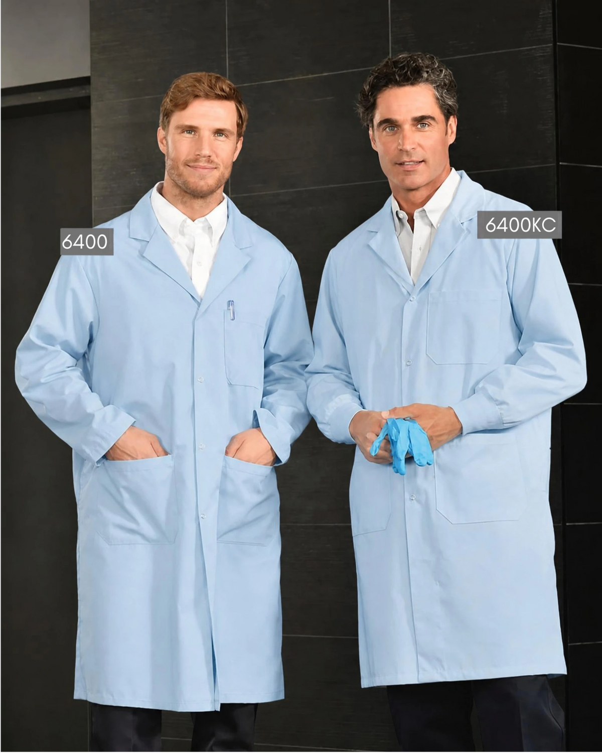 Premium Uniforms Three-Pocket Men’s Lab Coat | Button Closure Light Blue
