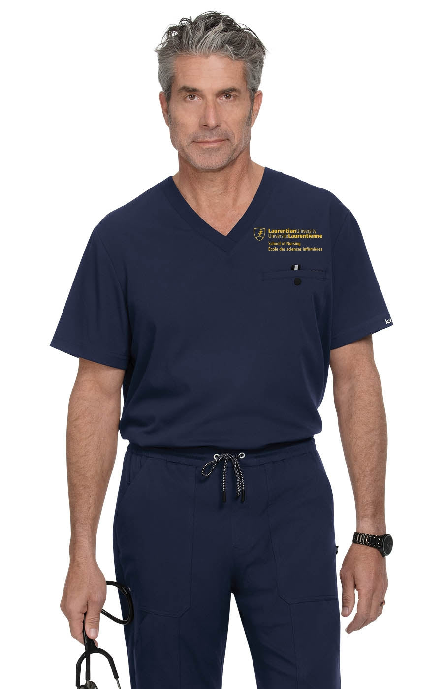 Laurentian Nursing - Men's 1-Pocket Scrub Top Men's Scrub Top koi Next Gen Navy XS English