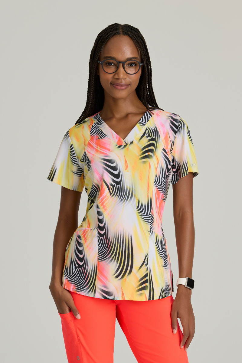 Thrive Barco One Women's V-Neck Scrub Print Top Women's Print Scrub Top Barco One Zebra Brilliance XXS