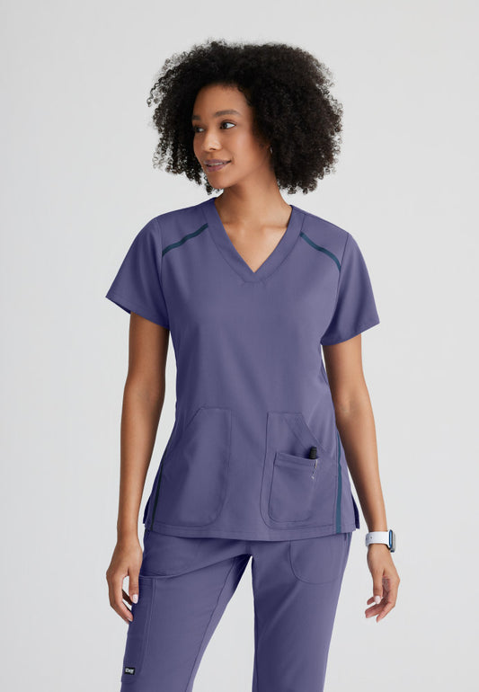 Grey's Anatomy Elevate Top - Two Pocket V-Neck Scrub Top Women's Scrub Top Grey's Anatomy Impact Slate Purple XXS 