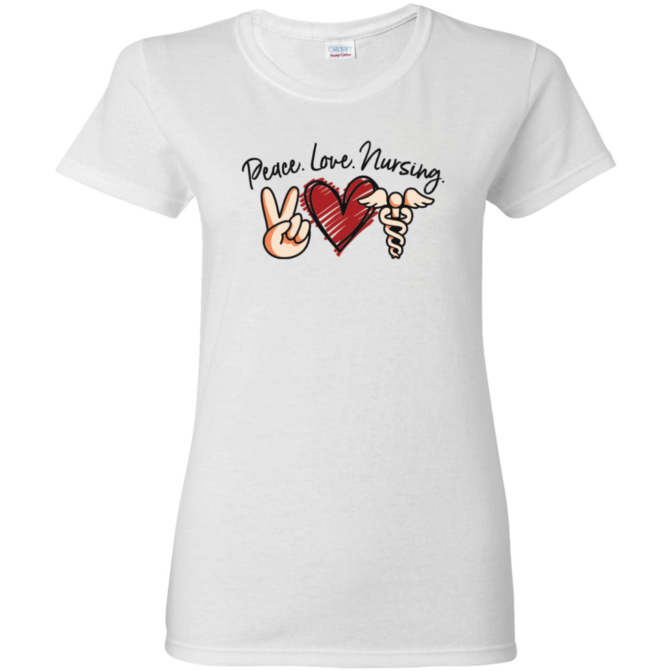 Peace, Love & Nursing on White T-Shirt Prestige Medical S  