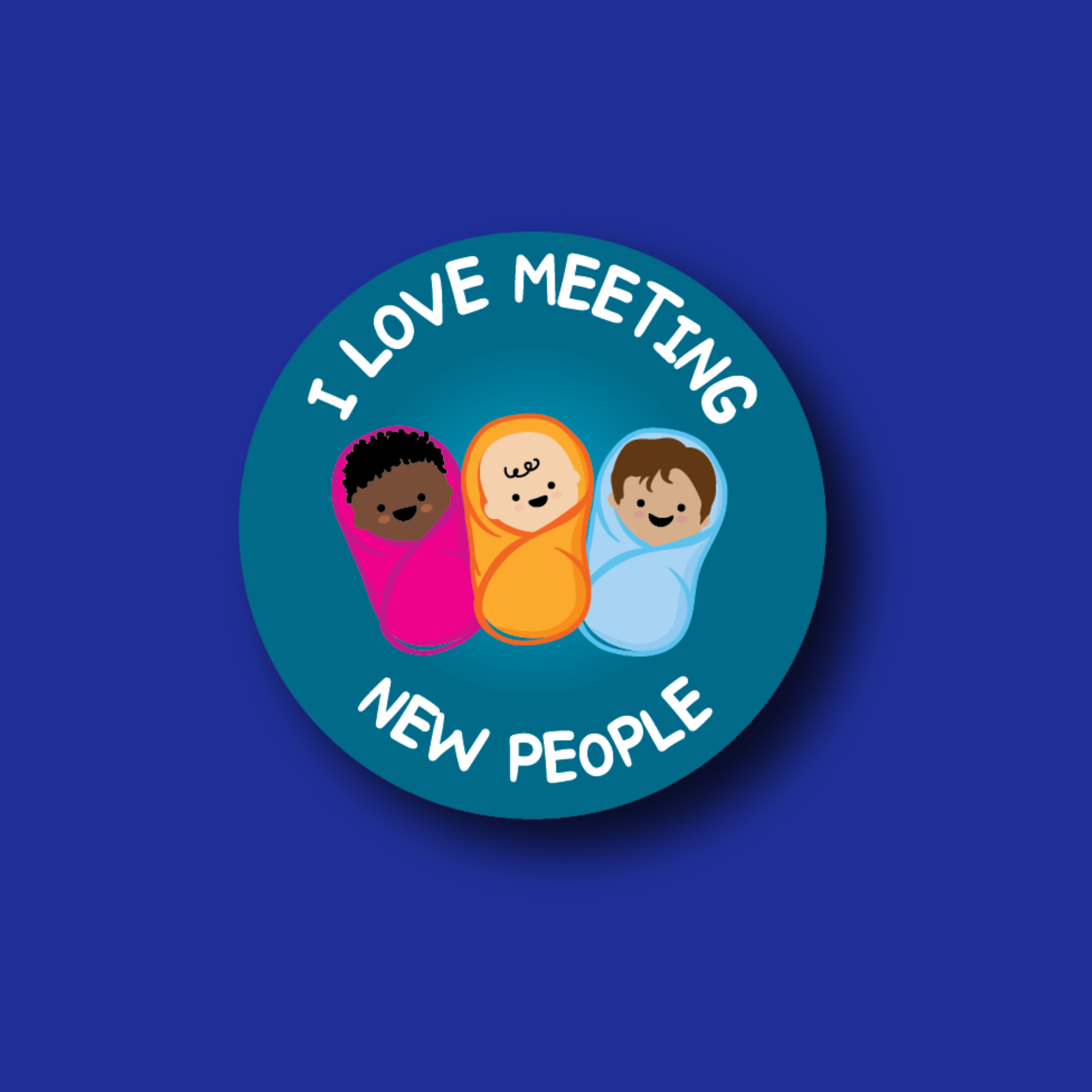 Interchangeable Badge Topper: I love meeting new people!