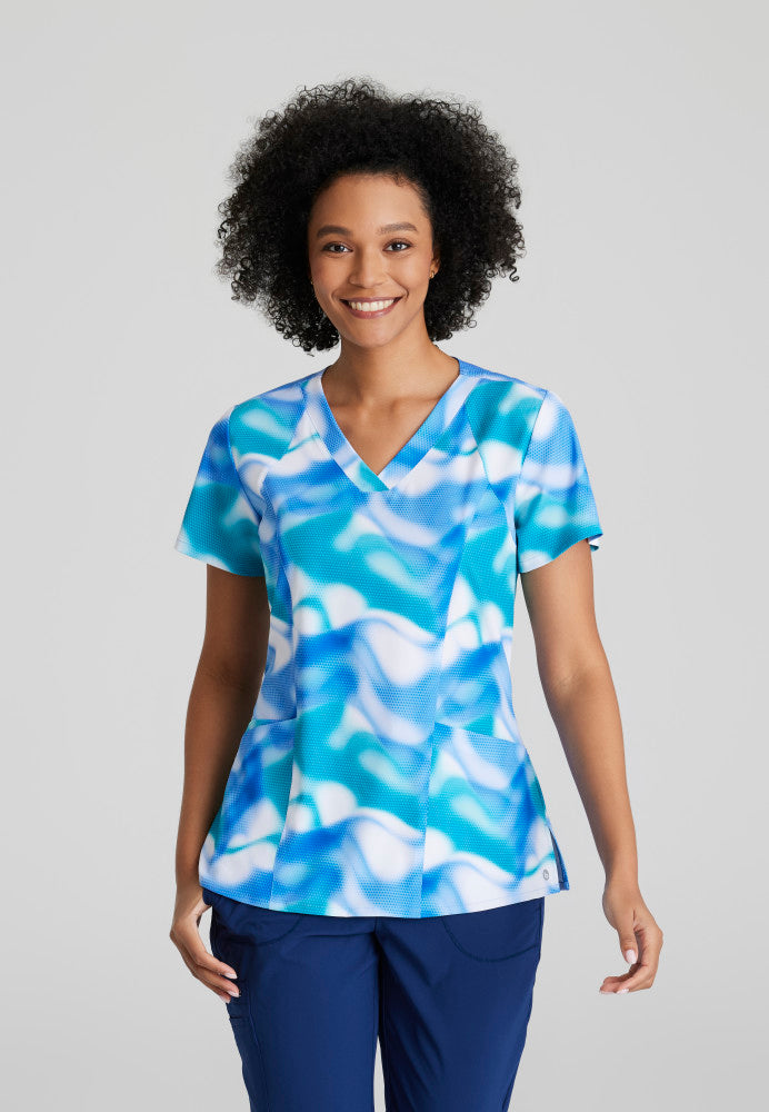 Thrive Barco One Women's V-Neck Scrub Print Top Women's Print Scrub Top Barco One Azure Waves XXS
