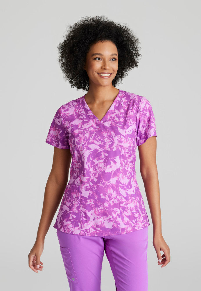 Thrive Barco One Women's V-Neck Scrub Print Top Women's Print Scrub Top Barco One Helio Flowers XXS