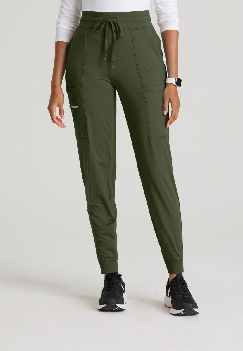 Pro Knit 5-Pocket Drawcord Waist Jogger Scrub Pant Women's Scrub Jogger Barco One Performance Knit Olive XXS