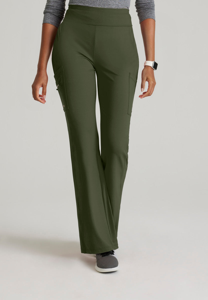 Tall Sprint Knit 7-Pocket High-Rise Flare Leg Scrub Pant Women's Tall Scrub Pant Barco One Performance Knit Olive XXS