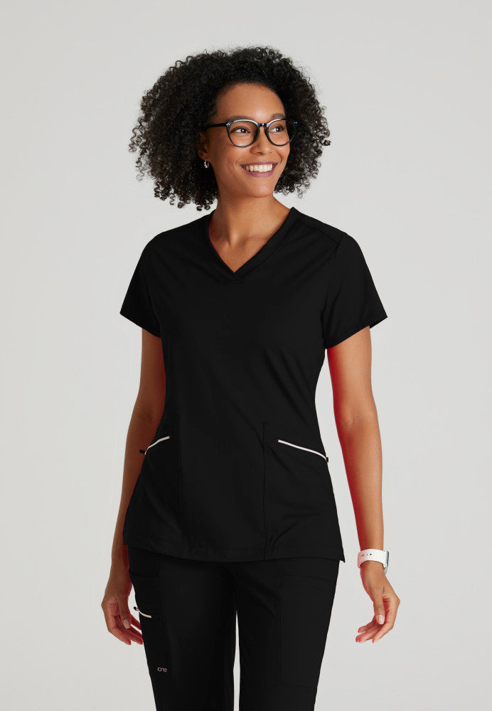 Victory Knit 2-Pocket V-Neck Scrub Top Women's Scrub Top Barco One Performance Knit Black XXS