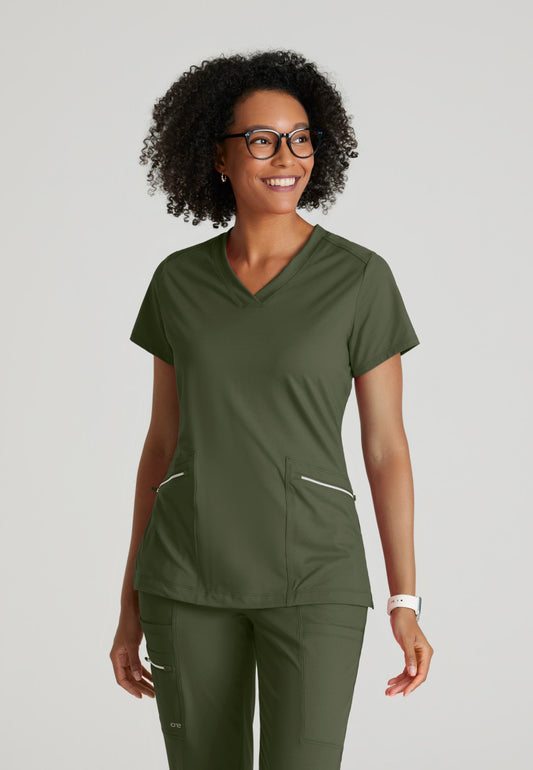 Barco One | Victory Knit 2-Pocket V-Neck Scrub Top Women's Scrub Top Barco One Performance Knit Olive XXS 