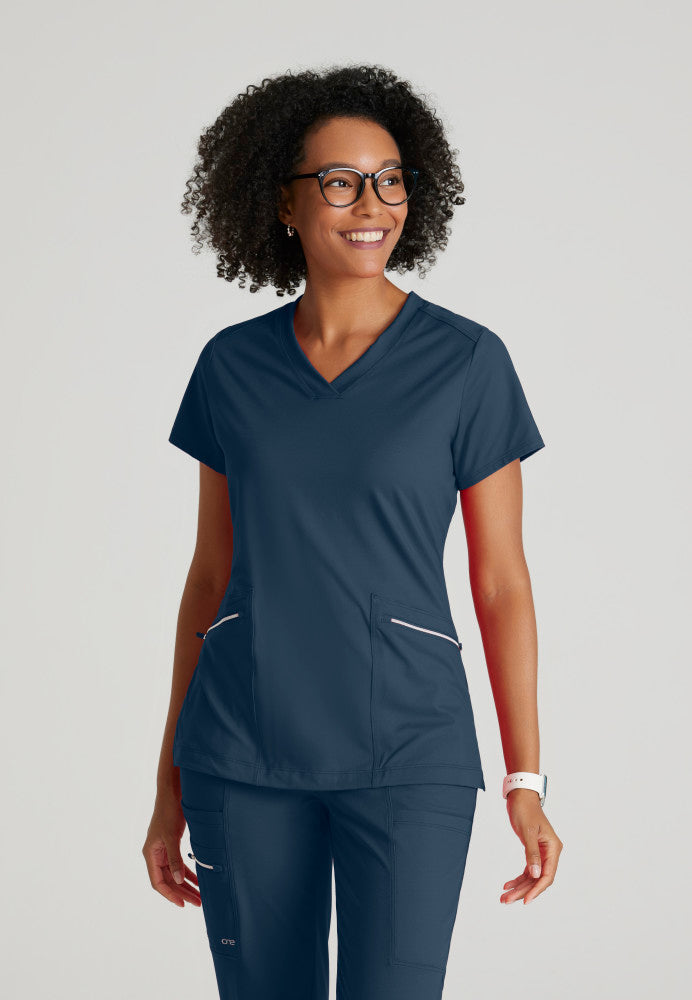 Barco One | Victory Knit 2-Pocket V-Neck Scrub Top Women's Scrub Top Barco One Performance Knit Steel XXS 