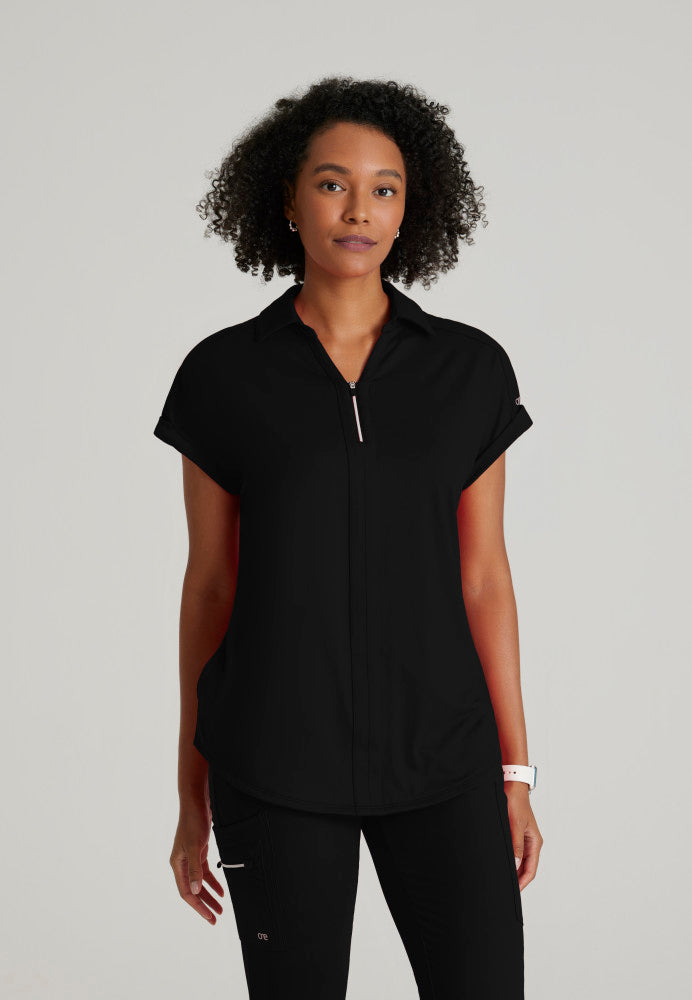 Engage Knit 2-Pocket Zip-Neck Dolman Scrub Top Women's Scrub Top Barco One Performance Knit Black XXS