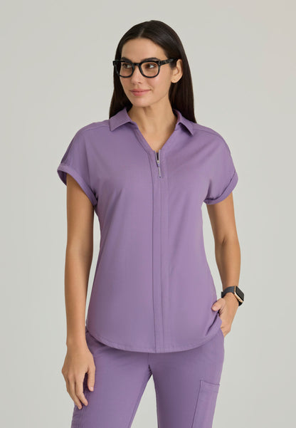 Engage Knit 2-Pocket Zip-Neck Dolman Scrub Top Women's Scrub Top Barco One Performance Knit Dusty Lavender XXS