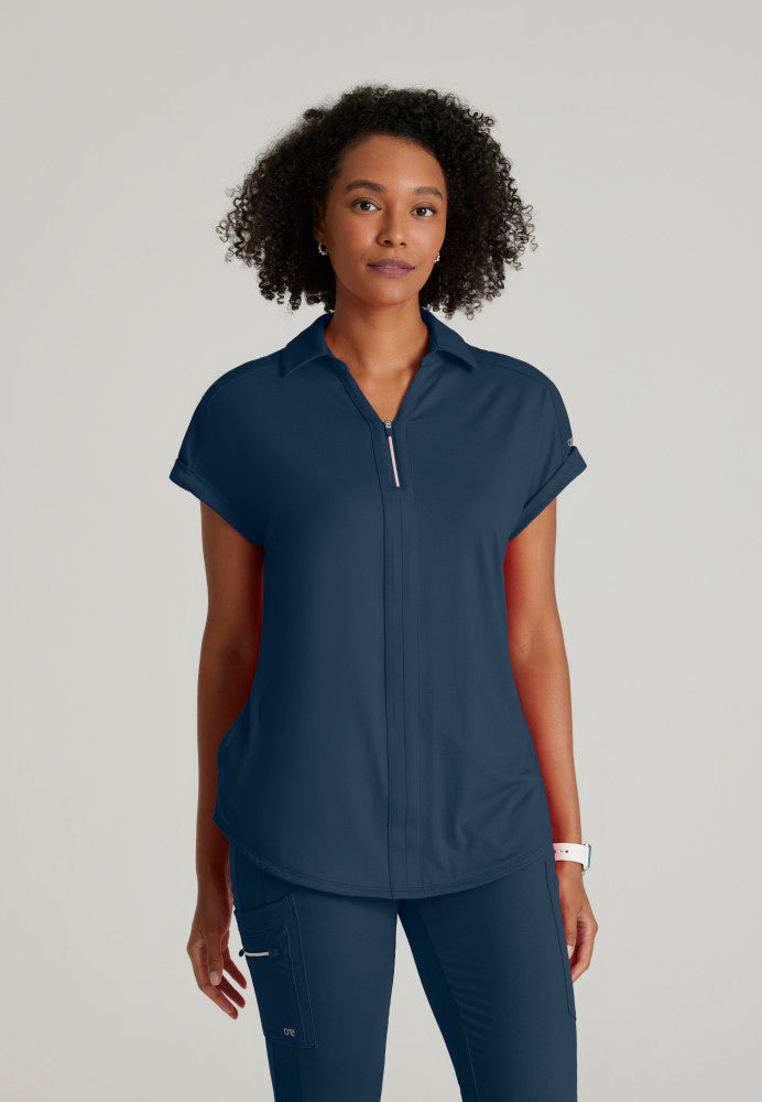 Engage Knit 2-Pocket Zip-Neck Dolman Scrub Top Women's Scrub Top Barco One Performance Knit Steel XXS
