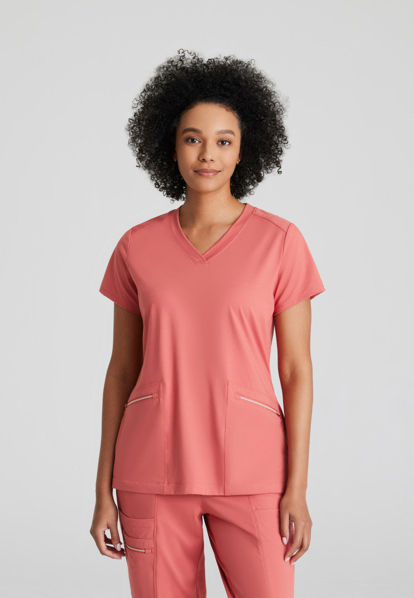 Victory Knit 2-Pocket V-Neck Scrub Top Women's Scrub Top Barco One Performance Knit Ginger Rose XXS