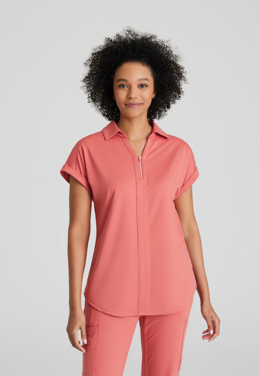 Barco One | Engage Knit 2-Pocket Zip-Neck Dolman Scrub Top Women's Scrub Top Barco One Performance Knit Ginger Rose XXS 