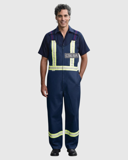 Premium uniforms 100% Cotton Hi-Vis Bib-Overalls in the color navy.