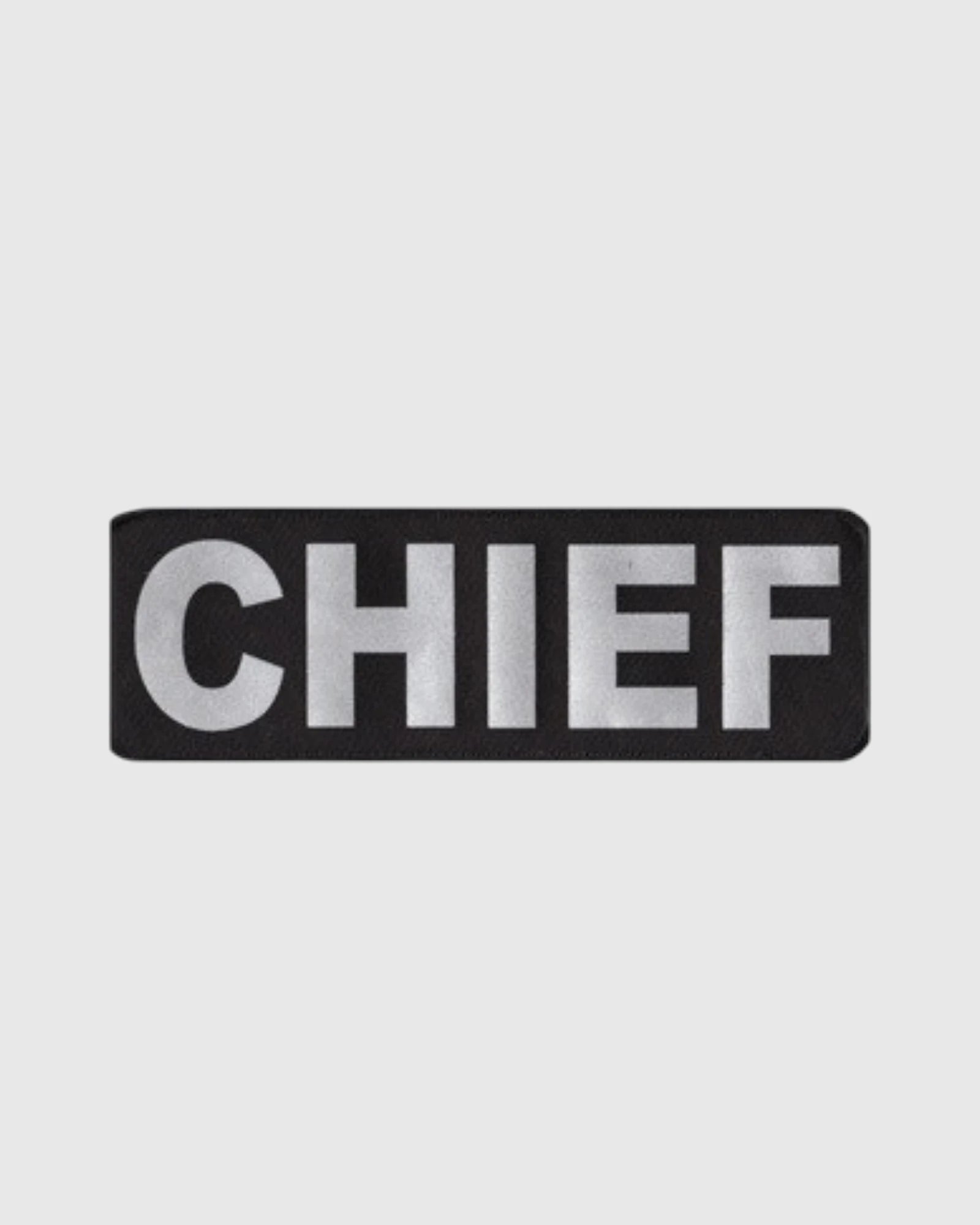Black and Silver Reflective patch with the text Chief