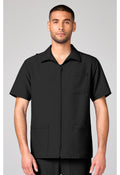 Front view of the Cherokee Workwear Ultra Men's Full Zip Short Sleeve Jacket in color Black.