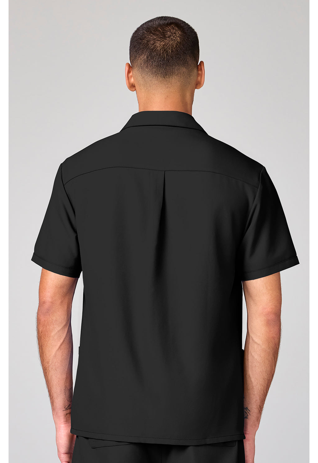 Back view of the Cherokee Workwear Ultra Men's Full Zip Short Sleeve Jacket in color Black.