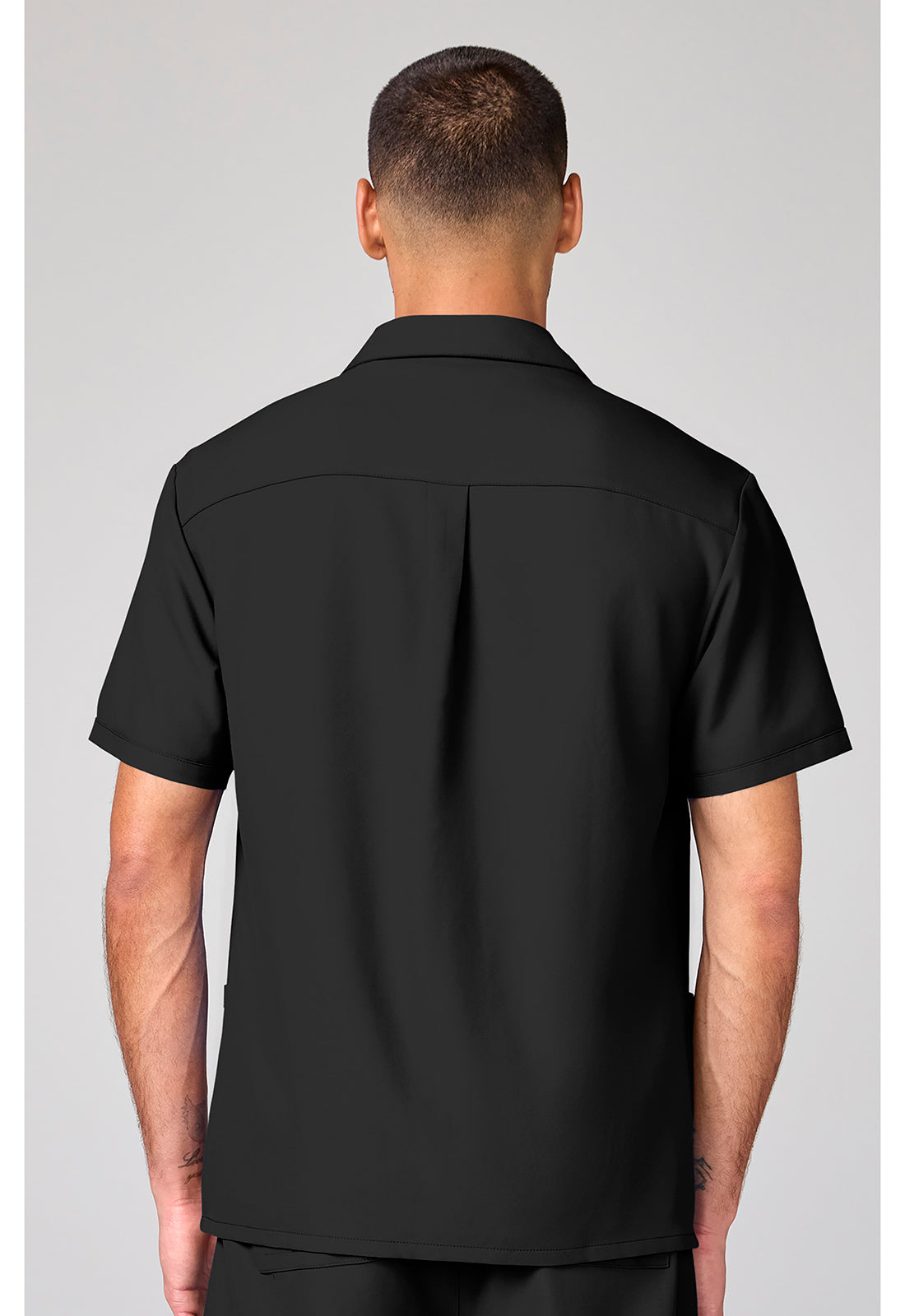 Back view of the Cherokee Workwear Ultra Men's Full Zip Short Sleeve Jacket in color Black.