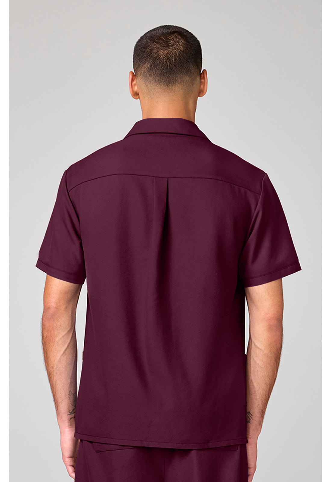 Back view of the Cherokee Workwear Ultra Men's Full Zip Short Sleeve Jacket in color Wine.