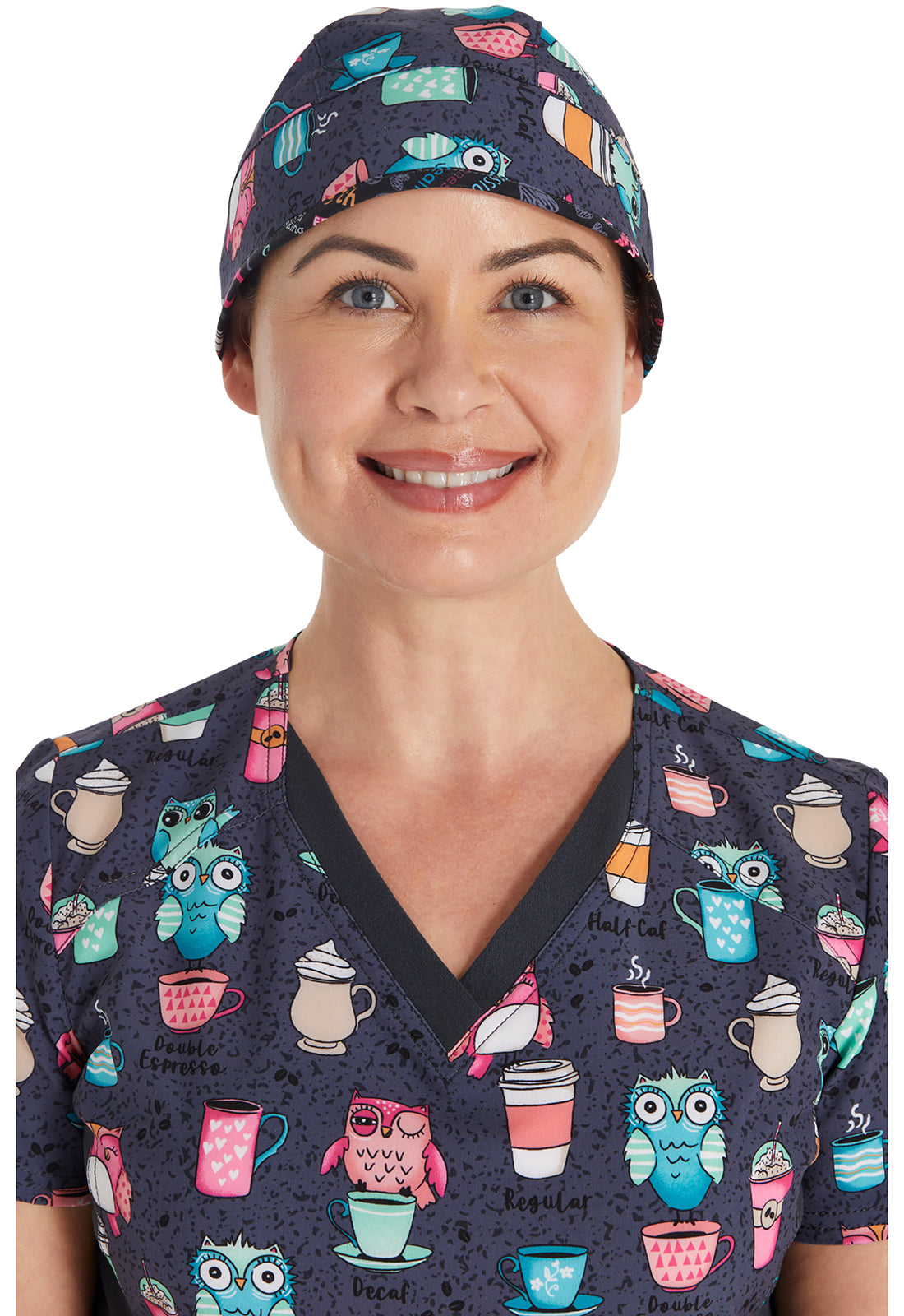 Cherokee Unisex Scrub Cap Scrub Cap Cherokee Prints Owl I Need Is Coffee  