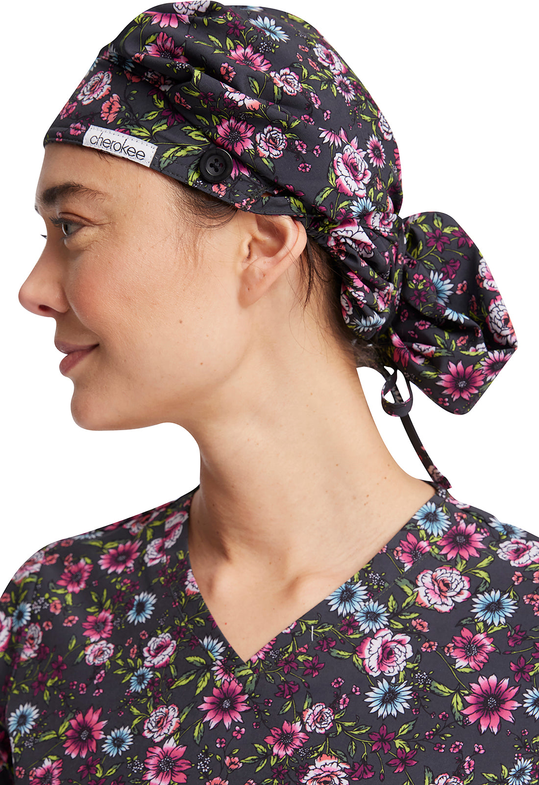 Cherokee Unisex Bouffant Scrub Hat Scrub Cap Cherokee Licensed Romantic Garden  
